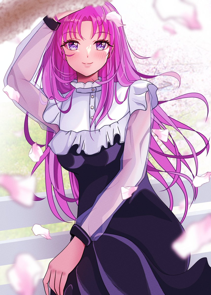 1girl long hair dress solo pink hair smile looking at viewer  illustration images