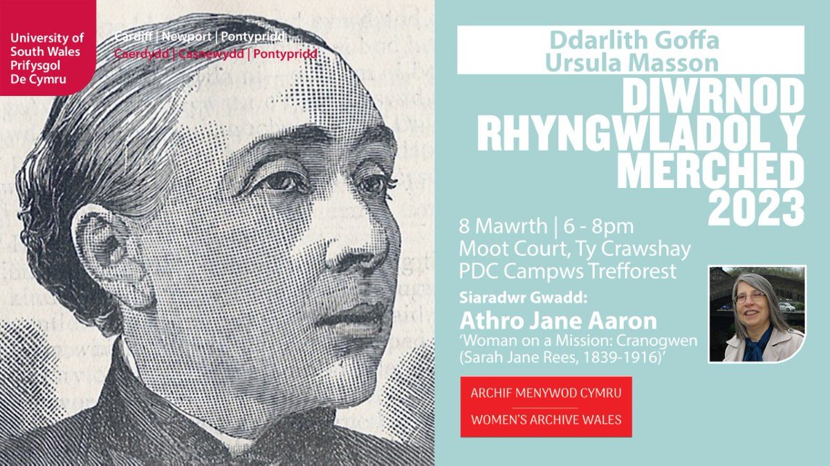 USWEnglish's tweet photo. Diolch o galon i'r Athro Jane Aaron/ Many thanks to Prof Jane Aaron for a stunning lecture for IWD. If you missed it you can listen to Jane talking about Cranogwen on BBC Radio Cymru: https://t.co/VGg4IC30JX  Or Youtube: https://t.co/t2u5tVBkM6 https://t.co/gIN0Hrq7Eh