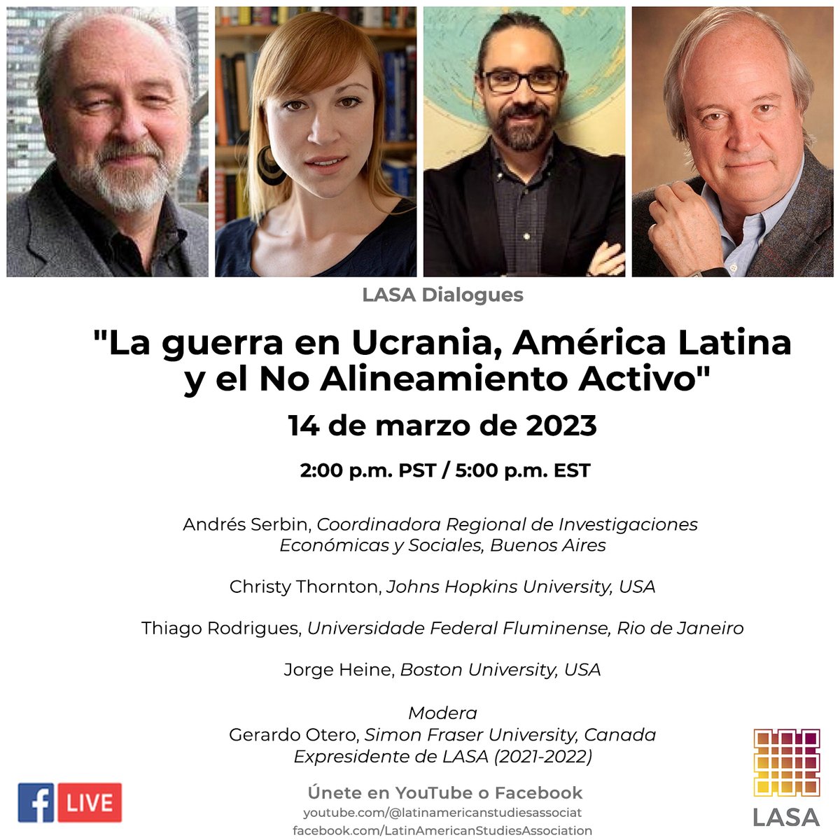 jorgeheinel's tweet photo. Por qué #AmericaLatina no toma partido en la mayor guerra en #Europa desde 1945 ? En qué consiste la iniciativa d paz d #Brasil ?  No te pierdas este Diálogo d LASA este martes. 19 horas de #Chile, 17 horas EST. @BUPardeeSchool  @LASACONGRESS @IIchristyll @LATAMProg @thethiagor https://t.co/mp3hnyZ6Aq