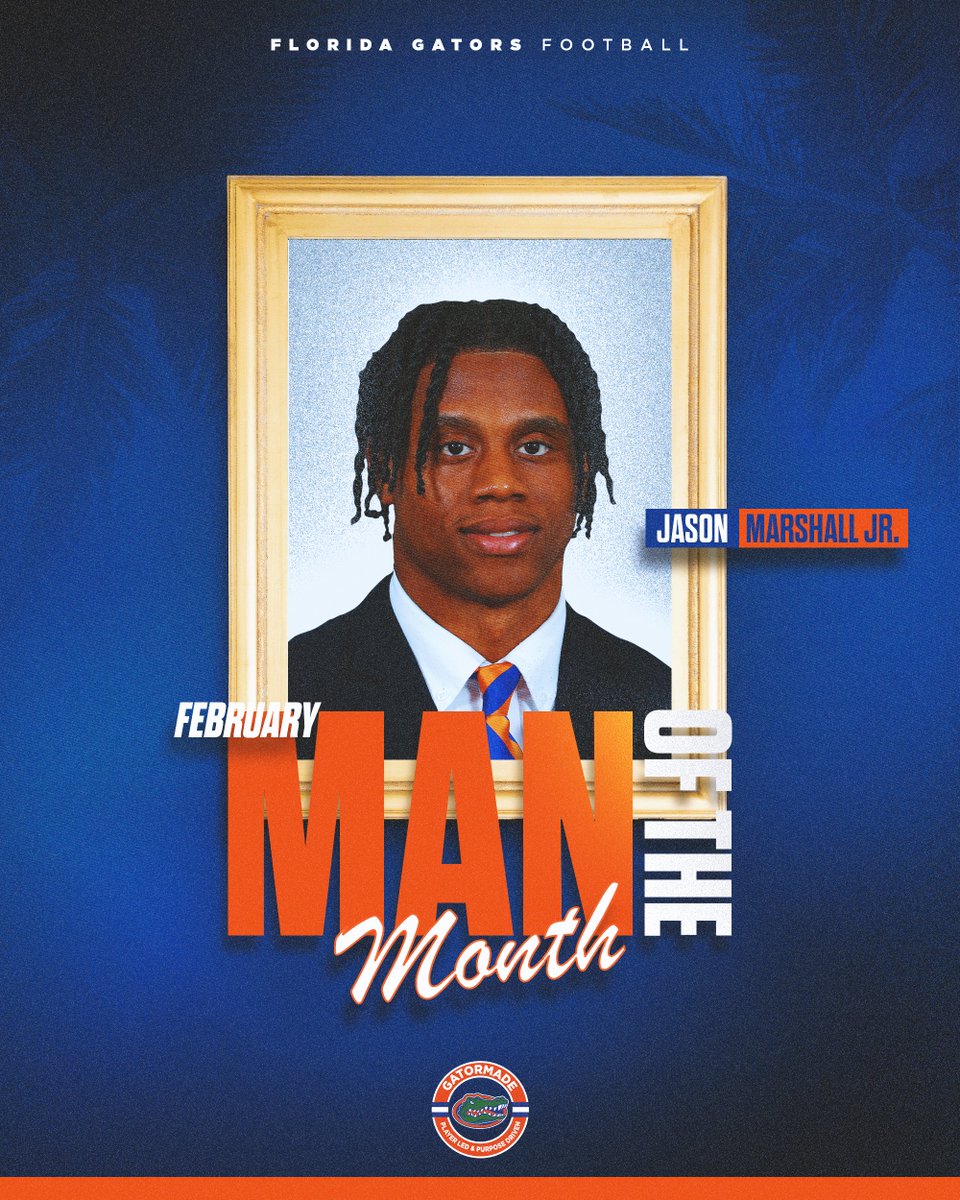 Florida Gators Football (@gatorsfb) on Twitter photo Our February #GatorMade <a href="/DannyWuerffel/">Danny Wuerffel</a> Man of the Month is <a href="/jasonjr3_/">Jason Marshall Jr.</a>!
This award is presented to the scholar-athlete who demonstrates holistic excellence in character, academics, service, and leadership. Our February #GatorMade <a href="/DannyWuerffel/">Danny Wuerffel</a> Man of the Month is <a href="/jasonjr3_/">Jason Marshall Jr.</a>!
This award is presented to the scholar-athlete who demonstrates holistic excellence in character, academics, service, and leadership.