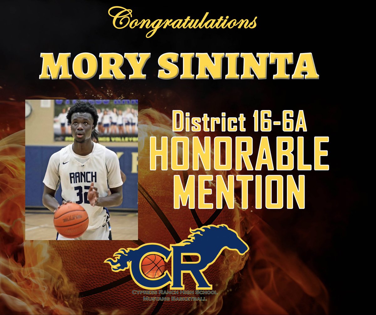 Congratulations to Mory Sininta on a great season.  16-6A honorable mention all-district.