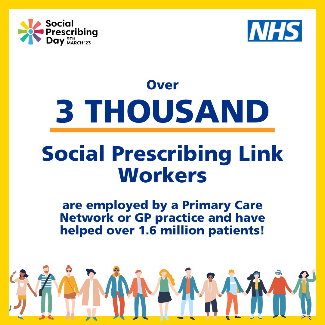 The spread of #SocialPrescribing interventions connecting people to local groups and services cannot be achieved without the incredible work of #LinkWorkers. Thank you for huge impact you have had helping people take control of their health and wellbeing. 

#SocialPrescribingDay
