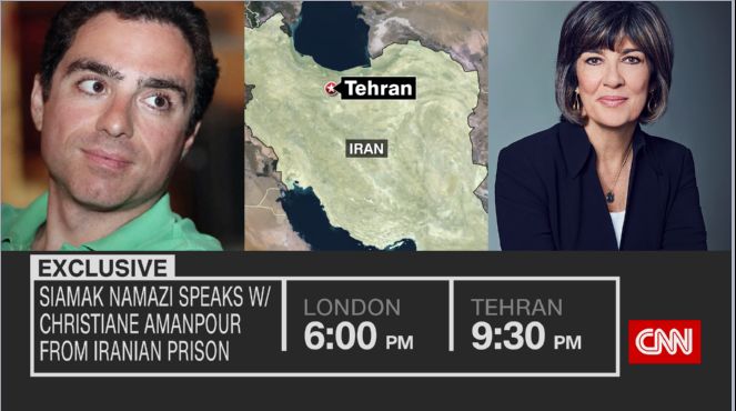 My full conversation with Siamak Namazi from Evin Prison airs at 6pm GMT / 9:30pm Tehran time on @cnni, and will also air on @CNN and @PBS.
