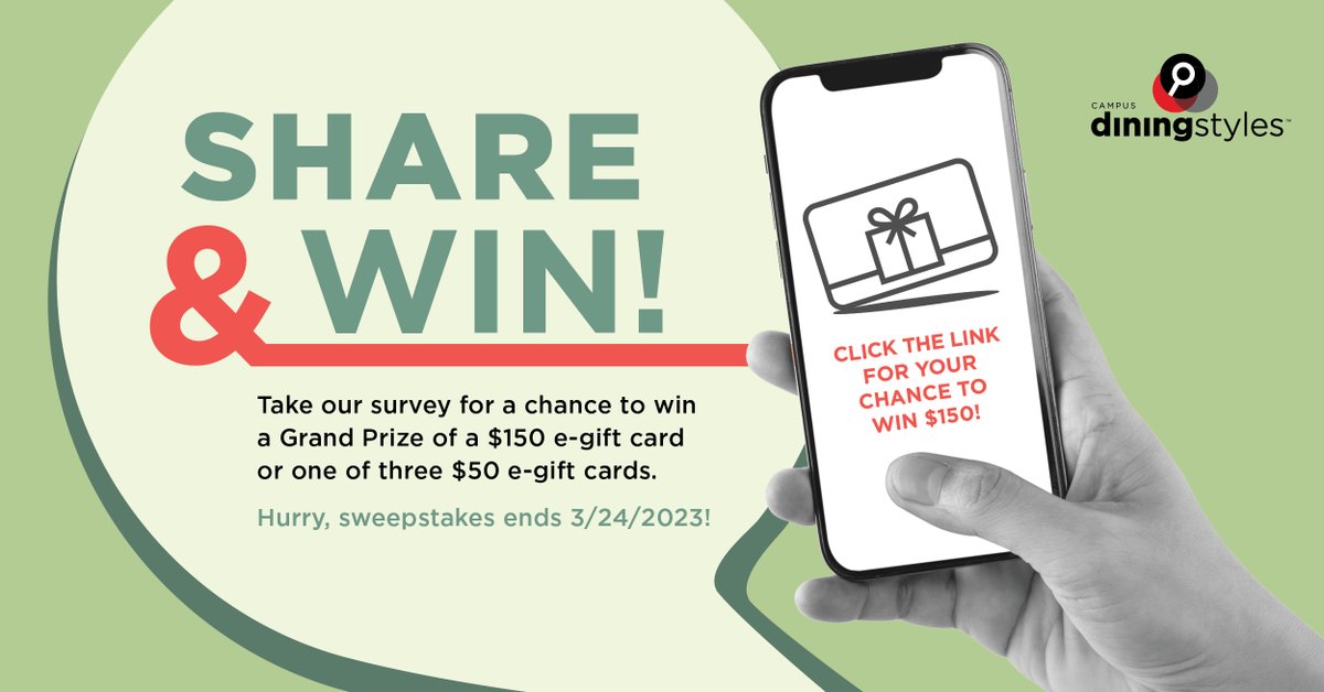 You have the chance to WIN 💸💸💸 All students, staff and faculty are invited to provide feedback for the chance to win a $150 gift card or one of three $50 gift cards. ⁣
⁣
🔗survey link in bio.

#FeedingYourPotential