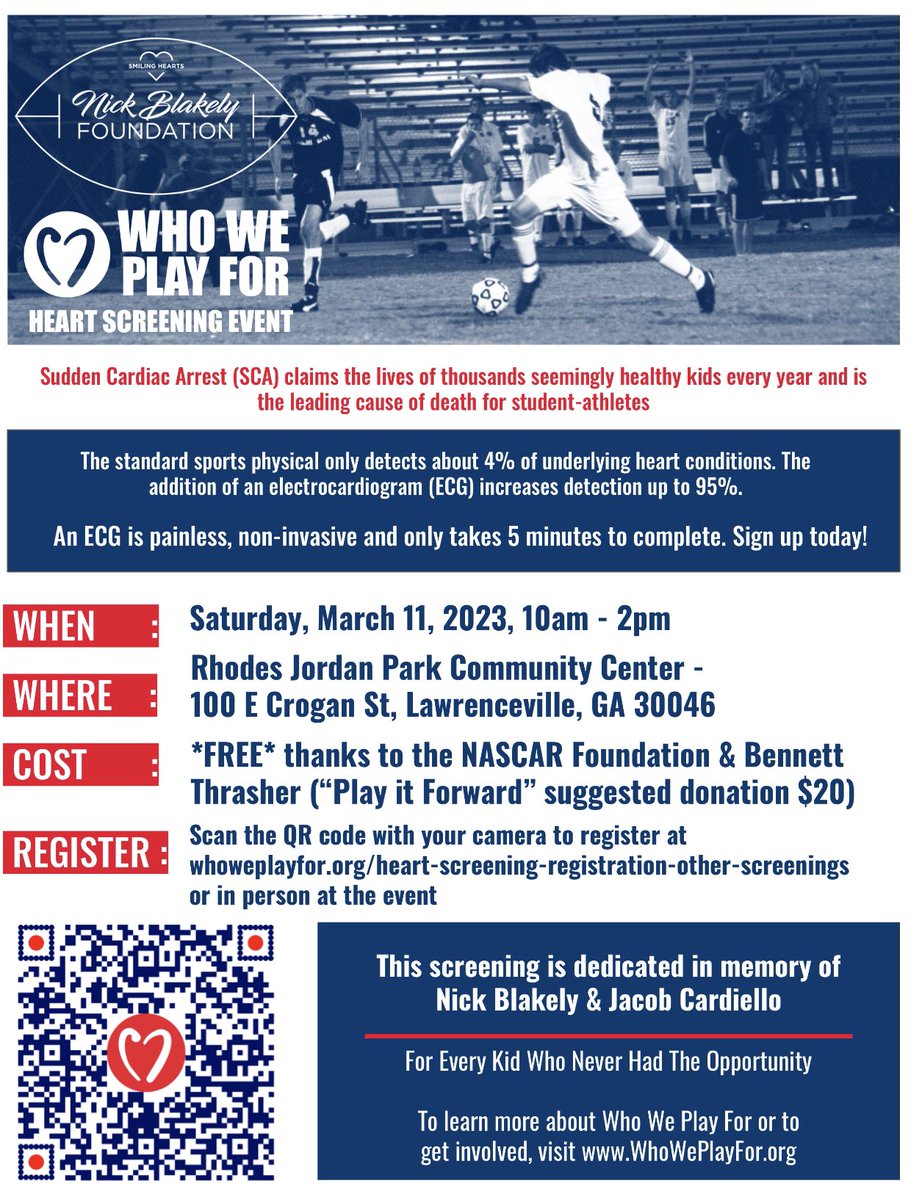 Tune in today as we talk with Juandolyn Stokes, host of On Point, about #suddencardiacarrest and our upcoming Gwinnett County Community Screening. Listen at audacy.com

FREE heart screening this Saturday, 3/11 10:00 am-2:00 pm! Register here: app.squarespacescheduling.com/schedule.php?o…
