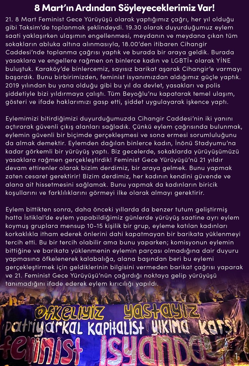 8 Mart Feminist Gece Yürüyüşü tweet media