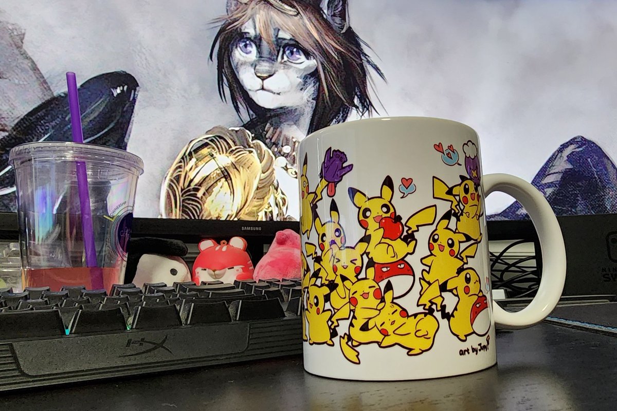 I may be coming down with a cold, but I have coffee in the cutest mug ever, so I shall survive. 
Mug by @jupy314 
Computer wallpaper by @Drawing_Sofa