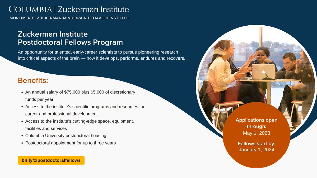VikramGadagkar's tweet image. Apply to the new and amazing postdoc program at Columbia's @ZuckermanBrain to work with us or in >50 labs in a unique and stellar scientific environment! zuckermaninstitute.columbia.edu/zuckerman-inst…