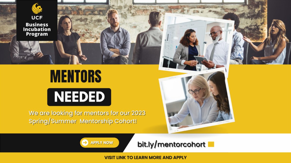 UCFBIP's tweet photo. The UCFBIP's 2023 Spring/Summer Mentorship Cohort is looking for mentors! Visit https://t.co/NFHMAXhF6M to find out more about this exciting opportunity and how you can make a difference!

#ucfbip #mentor #startup #entrpreneur #executive #mentorship #makeadifference #success https://t.co/dEp4CztPXq