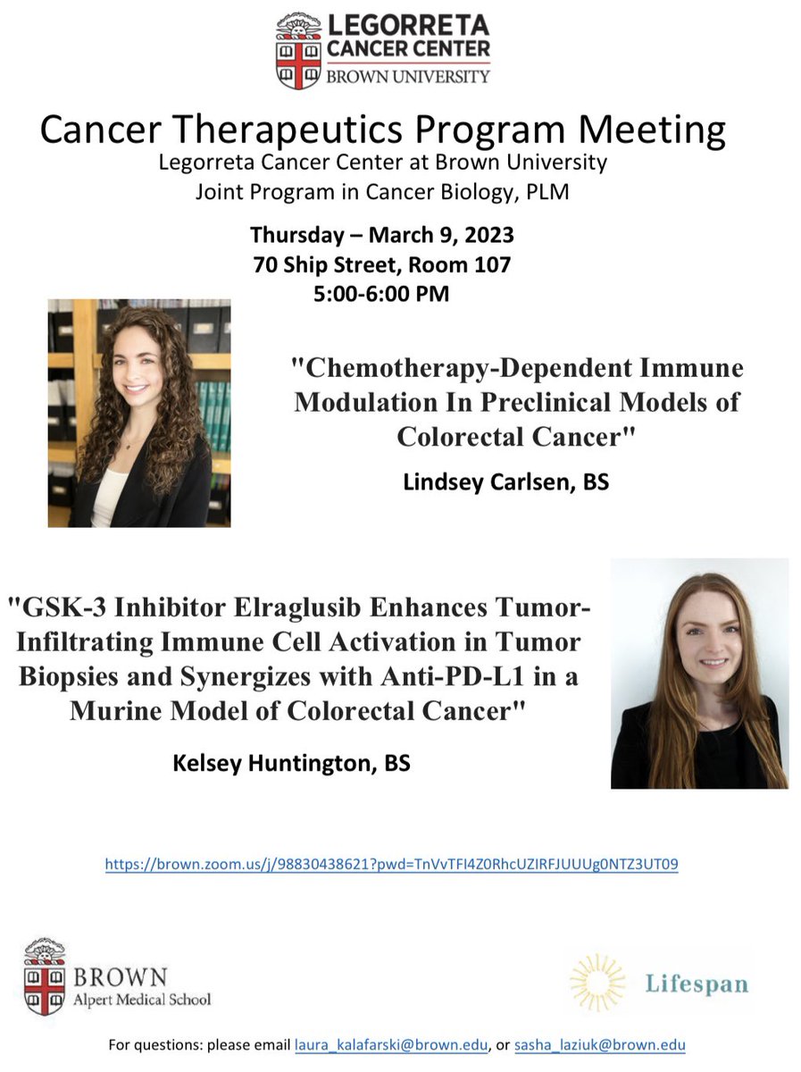 Wafik S. El-Deiry, MD, PhD, FACP (@weldeiry) on Twitter photo Looking forward to presentations at the Legorreta Cancer Center <a href="/BrownUCancer/">Legorreta Cancer Center at Brown University</a> Cancer Therapeutics Program meeting by Lindsey Carlsen <a href="/carlsen_lindsey/">Lindsey Carlsen</a> and Kelsey Huntington, both senior <a href="/BrownUPathoGP/">Pathobiology Graduate Program at Brown University</a> on translational discoveries of immune modulation by chemo or targeted therapy Looking forward to presentations at the Legorreta Cancer Center <a href="/BrownUCancer/">Legorreta Cancer Center at Brown University</a> Cancer Therapeutics Program meeting by Lindsey Carlsen <a href="/carlsen_lindsey/">Lindsey Carlsen</a> and Kelsey Huntington, both senior <a href="/BrownUPathoGP/">Pathobiology Graduate Program at Brown University</a> on translational discoveries of immune modulation by chemo or targeted therapy