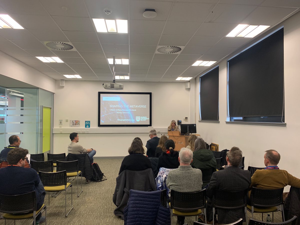 Professor <a href="/lynnecoventry/">lynne coventry</a>  welcoming us to the fantastic <a href="/AbertayUni/">Abertay University</a> campus and outlining the security issues in #shapingthemetaverse