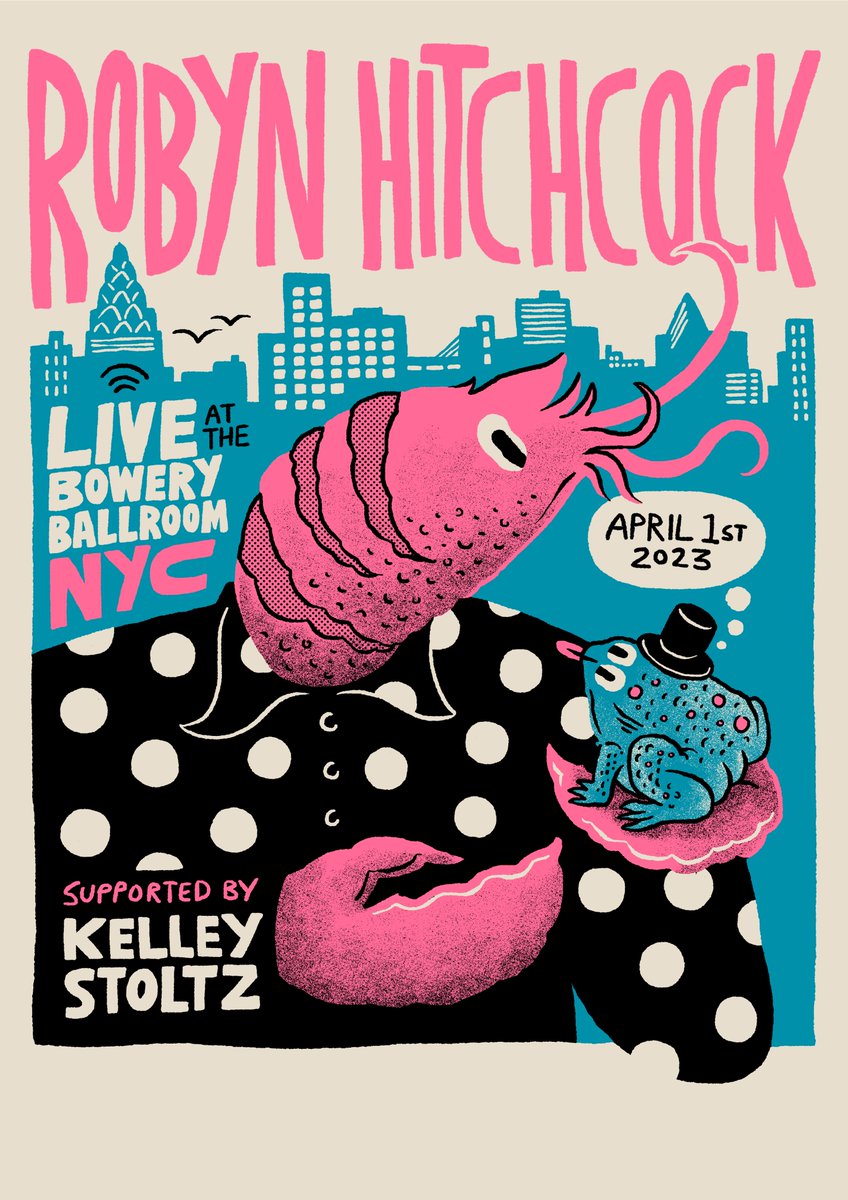 It was only a matter of time before Perry the Lobster made his way onto a tour poster. <a href="/RobynHitchcock/">Robyn Hitchcock</a> &amp; band play The Bowery Ballroom NYC on April 1. Kelley Stoltz opens the show. Ticket are here: 

ow.ly/Gux650Neb5J