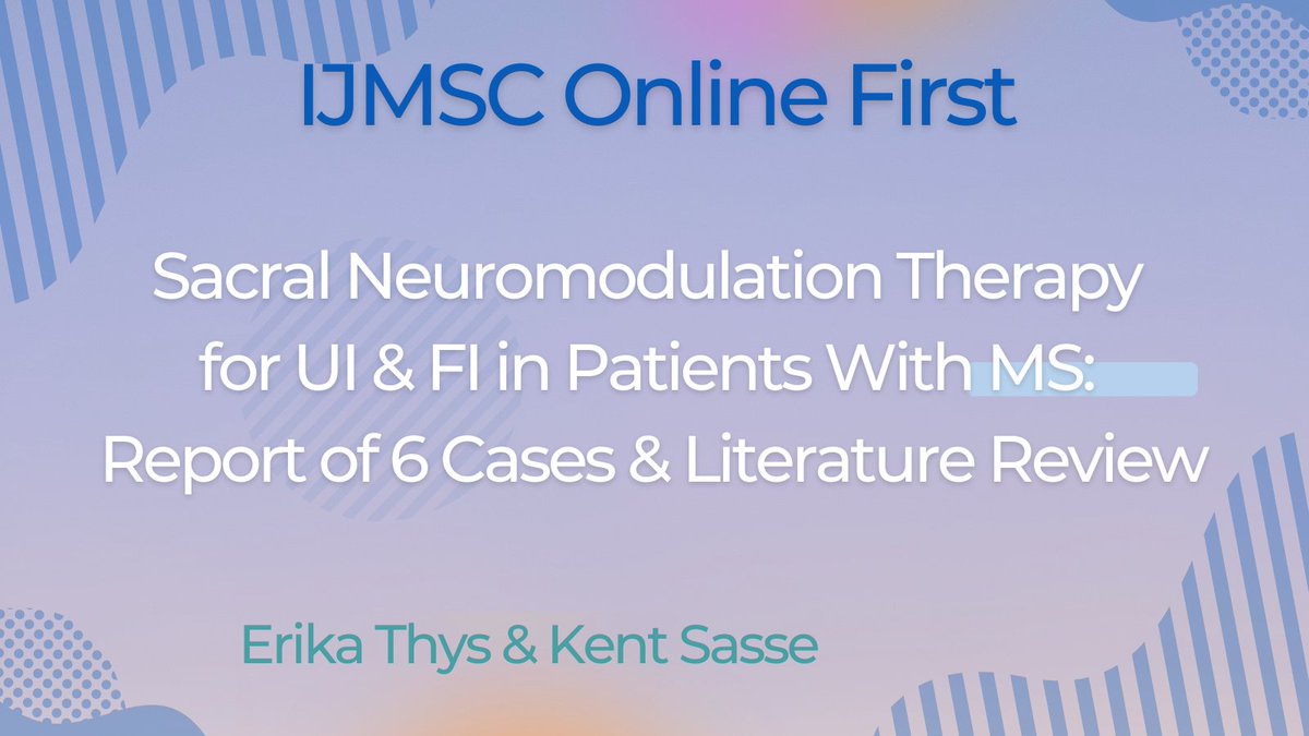 IJMSCtweets's tweet image. Fecal &amp;amp; urinary #incontinence are highly prevalent among persons w/#MS &amp;amp; significantly reduce quality of life. #Sacral #neuromodulation (#SNM) is an effective therapy in this series &amp;amp; in the reported literature. doi.org/10.7224/1537-2…