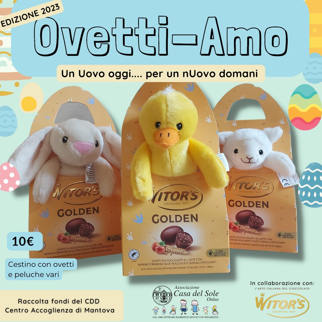 #raccoltafondi #pasqua #ovettiamo #edizione2023
Ovetti-Amo, un Uovo oggi…per un nUovo domani” Edizione 2023!
casadelsole.org/news/ritorna-l…
I prodotti si possono prenotare al numero 327.4515475 tramite messaggio WhatsApp o al banchetto allestito durante l’evento Orti Mantovani.