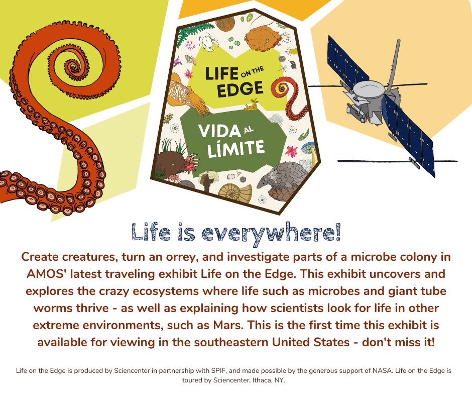 Huge news! AMOS welcomes a new temporary traveling exhibit!
This exhibit explores the crazy ecosystems where life such as microbes and giant tube worms thrive. This is the first time this exhibit is available for viewing in the southeastern United States - don't miss it!