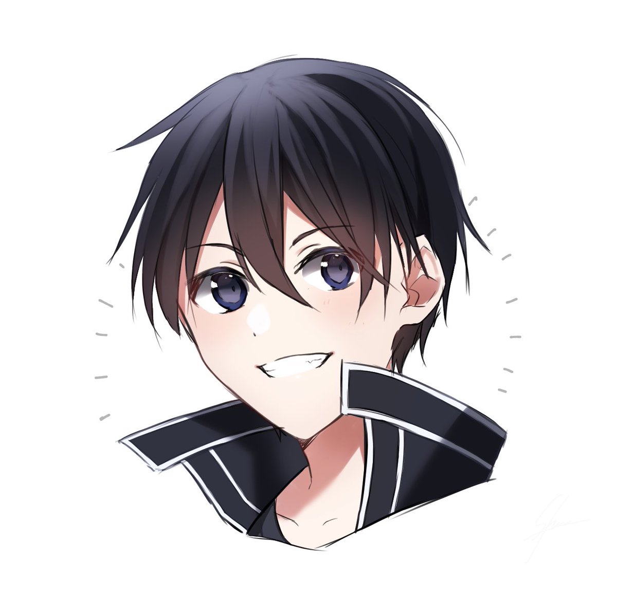 kirito 1boy smile male focus black hair solo white background simple background  illustration images