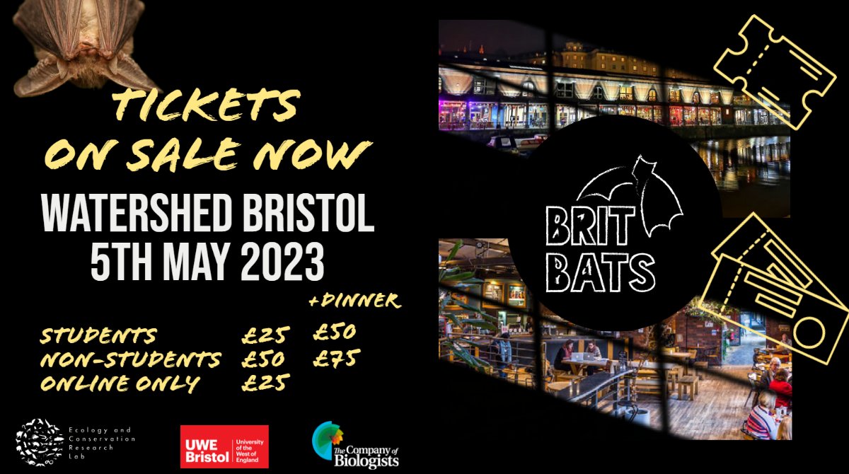 UWE_EcoConRes's tweet photo. 📢REGISTRATION OPEN!

Tickets are now available at https://t.co/2imhTVNVaL

Join us @wshed on Bristol's historic harbourside for a day of brilliant science presented from students working at the forefront of 🦇 research across UK institutions and abroad. https://t.co/ZMgvg7PGXk
