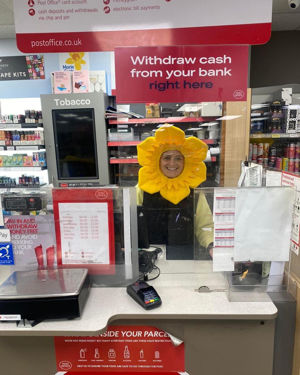 spar_ossy's tweet photo. Do you know we have a #PostOffice instore,we even have a yellow flower serving you as well 🌼🤣 
Spar Oswaldtwistle supporting #MarieCurie throughout March please help us by donating into the buckets or buy a ticket for our amazing raffle 🌼🌼#sparuk #thereforyou #oswaldtwistle https://t.co/ldyHIcHJtR