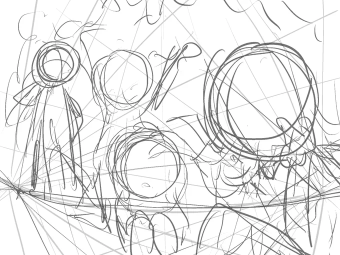 今から下書きに入るんだけど、みんなって④まで来るのにどれくらい描いてるんだろう?私結構段階踏んじゃうから時間かかるんだよね、これ一発でできるくらい上手くなりたい🥺
①どんな絵にしよかなー
②キャラ配置こんなんかなー
③顔と身体ちゃんと描くかー
④下書きのために綺麗にしとこかー 