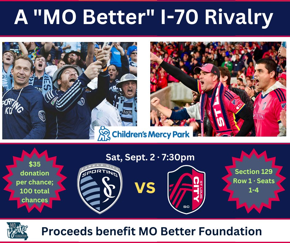 Chances available at STLCityTix.givesmart.com
For every $35 donation you make to MO Better Foundation, you will receive 1 chance to win these FANTASTIC tickets
