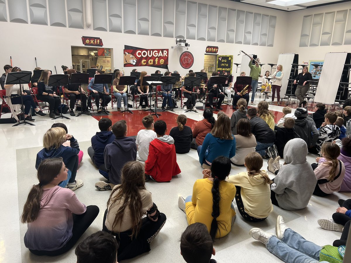 walls_a2's tweet image. Fifth graders @CloughPikeElem enjoyed learning about band, music, and drama opportunities for next school year @WCMS_Wolves . #wclearns Can anyone name the instrument that Mr. Fischer is holding?