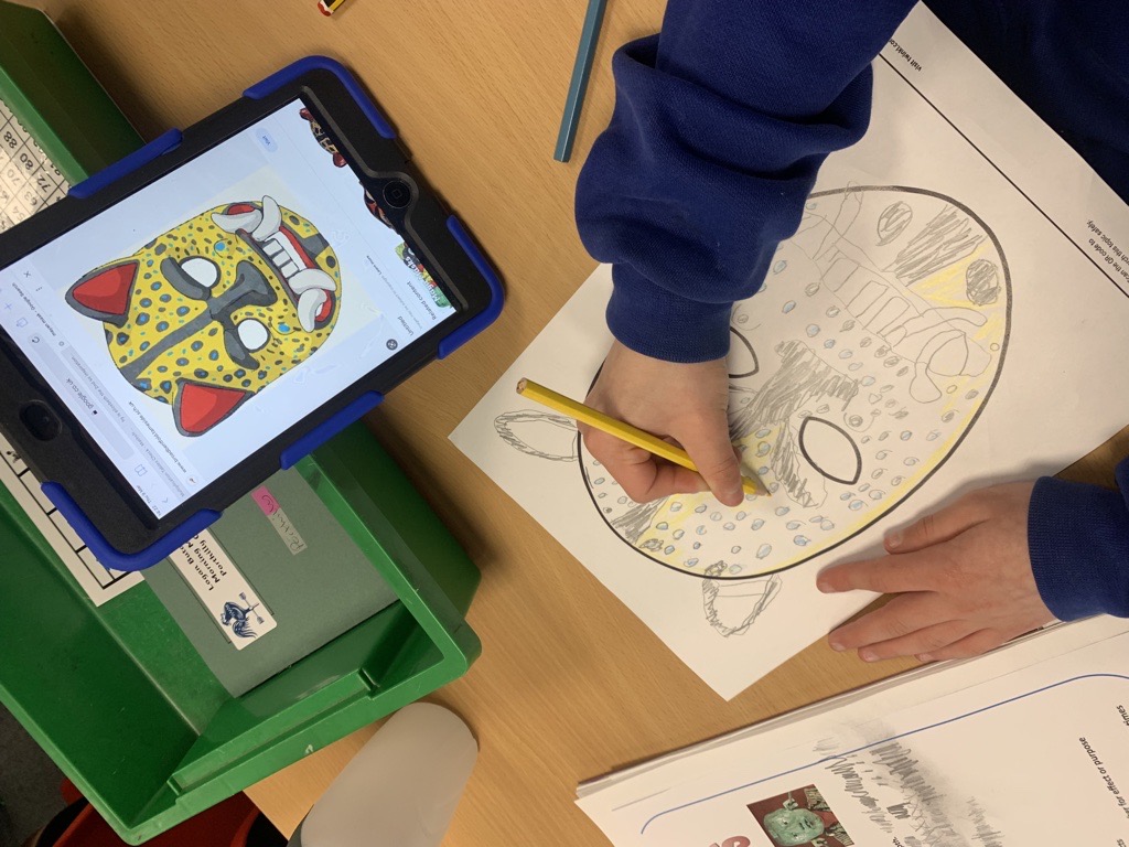 StMinverSchool's tweet photo. Porthilly have been looking at the history of Maya masks, their purpose and features, which is now influencing their design ideas. 💙 https://t.co/4lWhHpddjN