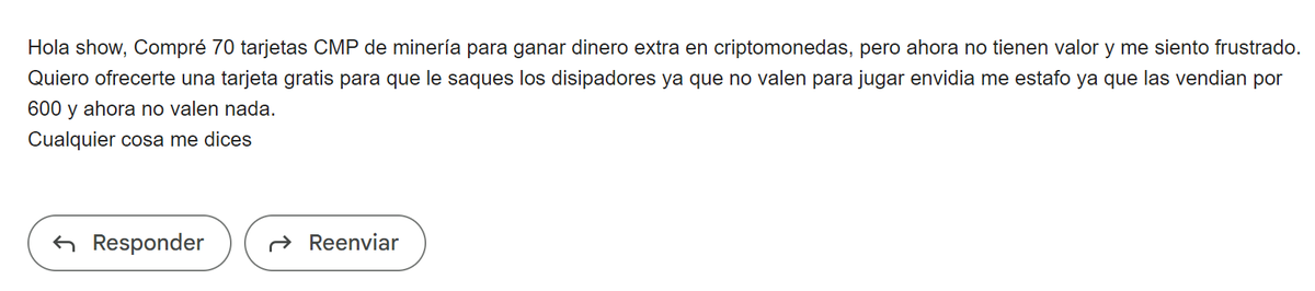sfdxpro's tweet photo. Haces unos meses un minero que compró un monto de CMP 
  son grafica que solo valen para mineria envidia las creo exclusivamente para mineria y hoy dia son basura! 

Posiblemente hoy suba un video ya que compre una! 😜 https://t.co/JTl0OZxBlL