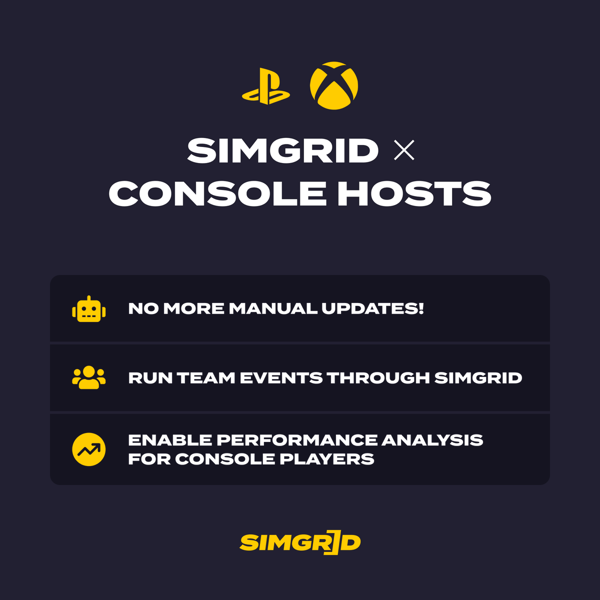 sim_grid's tweet image. We got some brand new features for ACC Console Hosts on SimGrid!

Say goodbye to manual result uploads, run team events, and finally, your community can access Performance Analysis.

pits.thesimgrid.com/new-tools-come…