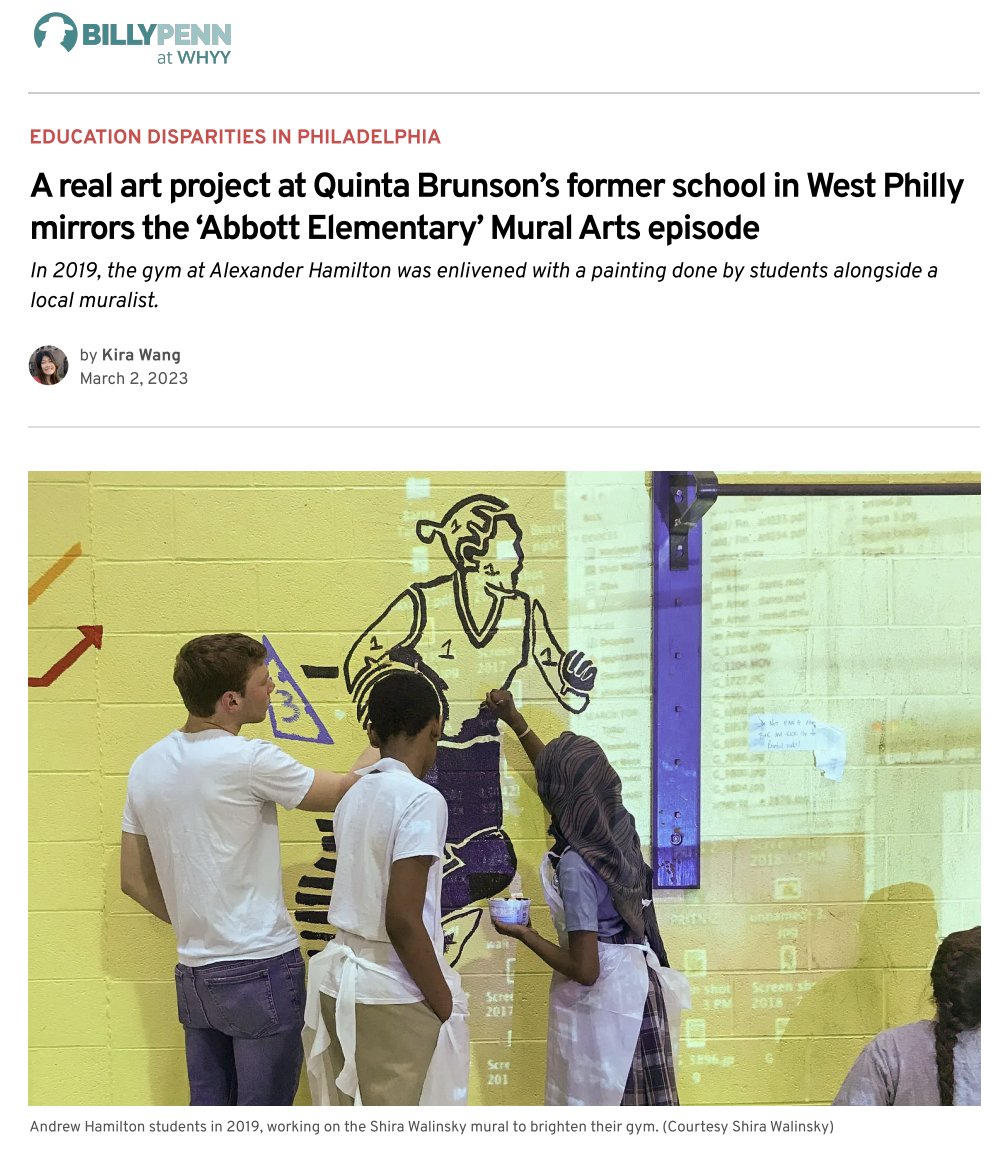 We are so excited about a recent episode of @AbbottElemABC that mirrors a mural project at one of our partner schools, Andrew Hamilton School! Thanks for the shoutout! @billy_penn @muralarts #abbottelementary #UACS