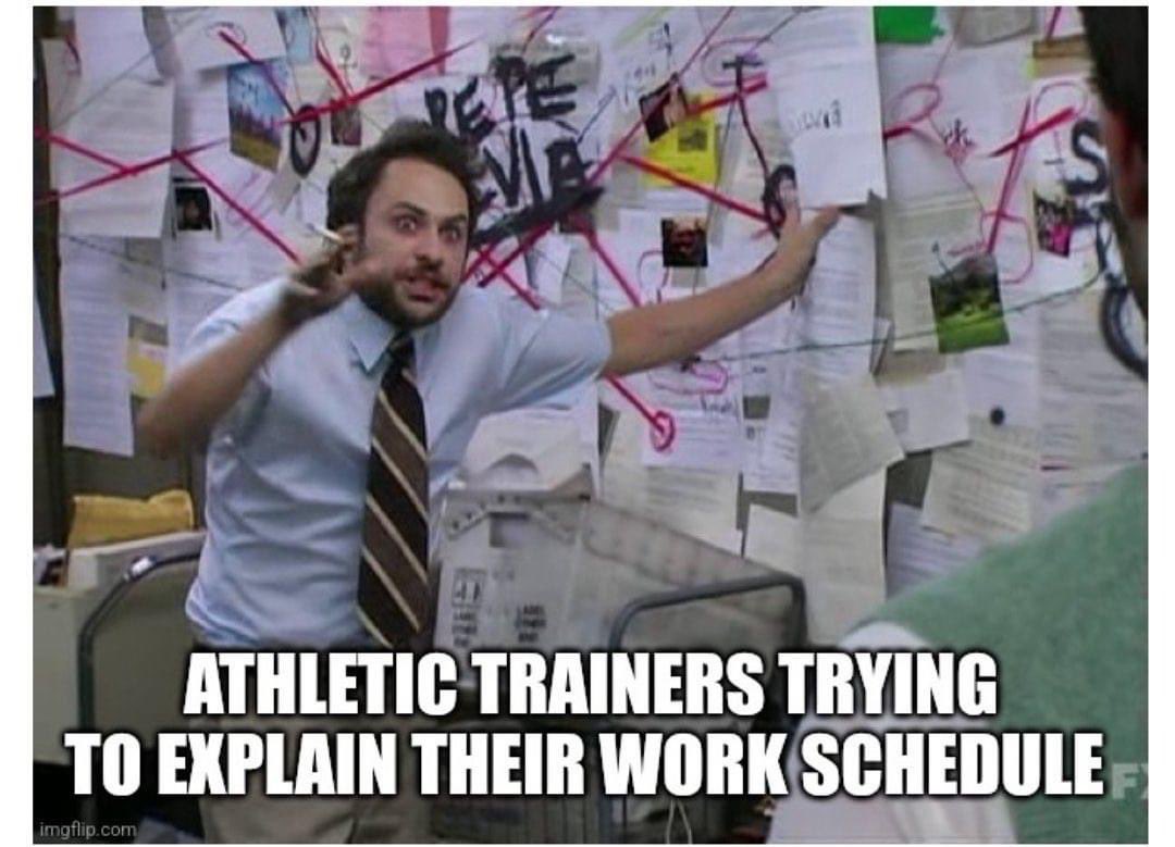 chencrew04's tweet photo. Accurate 🤣🤯🤣🤯…and then we add in spring weather and reschedules!! #chencrew #athletictrainer #ATlife #raptorssportsmedicine #raptorsathletics #springsports #SSAT #NATM2023 #theresanATforthat #uchealth https://t.co/pvWeZY81o1