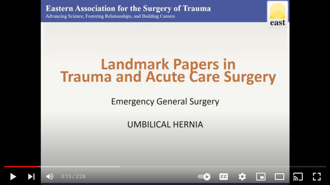 EAST_TRAUMA's tweet photo. In this EAST Minute Dr. Melissa Boltz discusses a classic paper on the management of the dreaded umbilical hernia in patients w/ cirrhosis and ascites: https://t.co/Zl1wMgW8Bg
Read the #EASTLandmarkPaper here: https://t.co/MxHLLtc5Lt https://t.co/7rfCpKRmyp