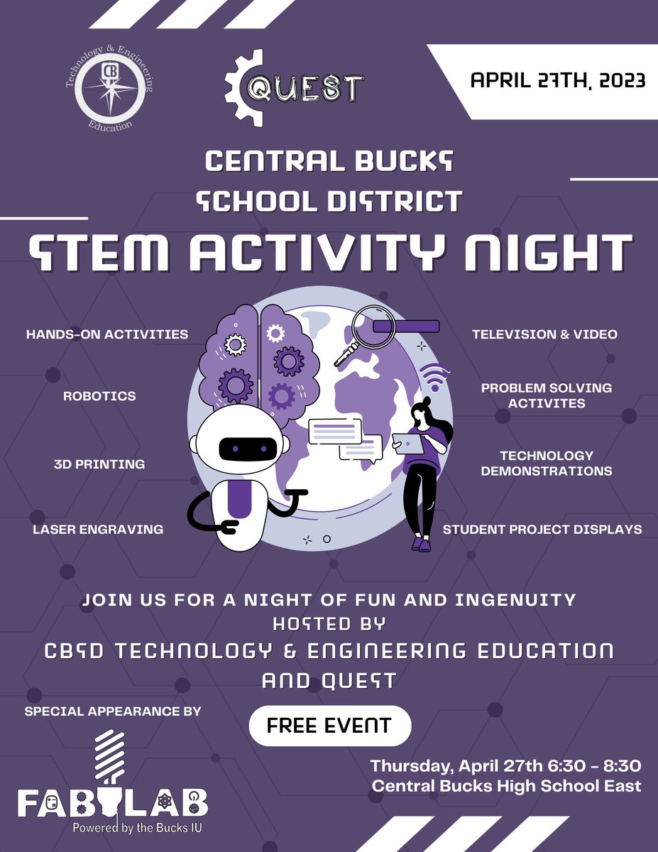 CBSDSchools's tweet image. Check out this CB STEM Activity Night on 4-27 from 6:30-8:30PM at CB East for students in grades K-6! This fun and engaging evening event will feature hands-on activities, educational technology demonstrations, student presentations, &amp;amp; more! #cbsdtech #cbinnovate #CBSDPROUD