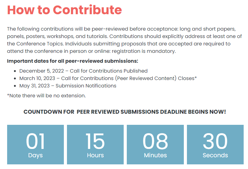🚨Attention! ⏰Only one day left to submit your contributions to #iPRES2023! Don't miss out on the chance to share your innovative ideas. #digipres #lastcall

This is the final countdown! View here: ipres2023.us/how-to-contrib….