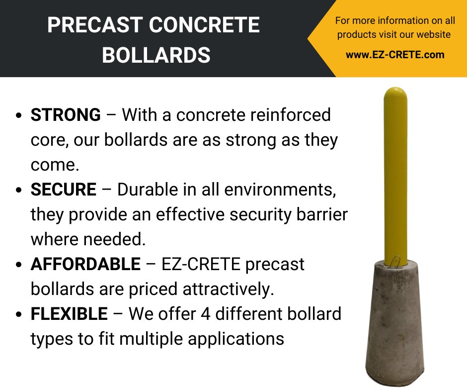 EZ_CRETE's tweet photo. Gearing up for spring projects? Consider our precast concrete bollards for maximum strength, durable security and a cost-effective way to protect structures, EV-Charging Stations, buildings and entrances. Learn more: https://t.co/uTSKjTyzr1  #precast #precastconcrete #bollard https://t.co/NcoPwr6MS2