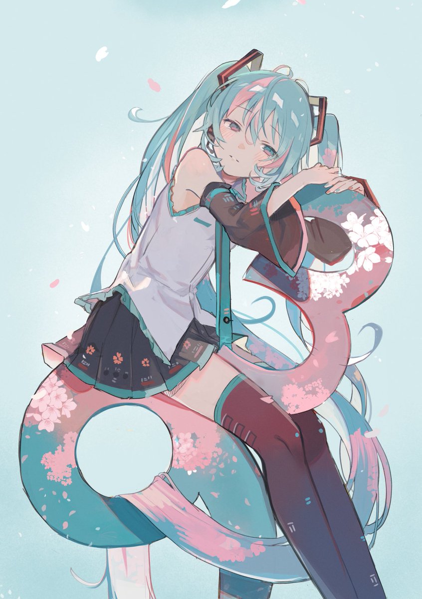 hatsune miku 1girl solo long hair twintails skirt detached sleeves thighhighs  illustration images