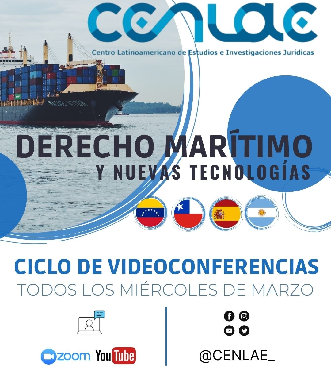 Agradecemos la acogida que ha tenido nuestro ciclo de conferencias *Derecho Marítimo y nuevas tecnologías". Los invitamos a ver las dos últimas sesiones, cuyos datos de acceso informaremos por esta vía.