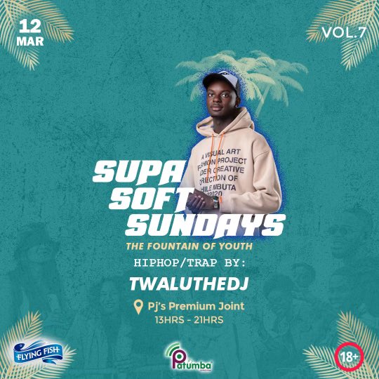 🎧 DJ ANNOUNCEMENT 🎧 

Hip-hop heads, assemble!

The hip-hop/trap set you’ve all been asking for will be provided by @real_Twalumba, who will be making his #SupaSoftSundays debut at Vol. 7 🎉  Get ready to drink from the #FountainOfYouth!

#FlowWithIt