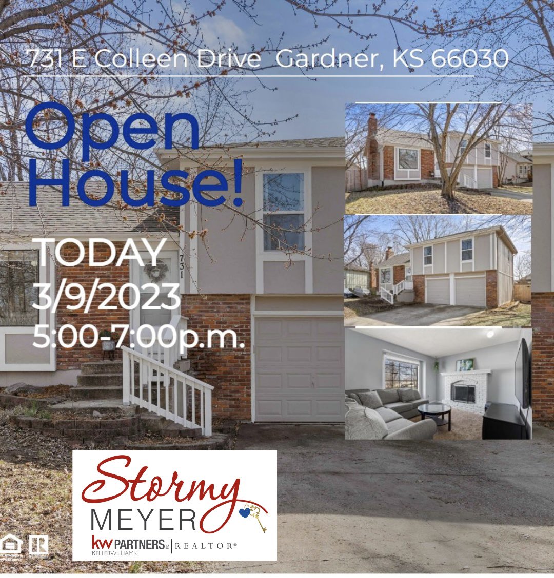 stormymeyer's tweet image. JUST LISTED TODAY! 
OPEN HOUSE TODAY 5-7p.m.
PARMA SUBDIVISION-Gardner-Edgerton Schools
731 E. Colleen Drive Gardner, KS
3 bedrooms 1  full bath 2car garage. Big fenced in back yard w/16x16 deck. Share Property
kw.com/property/LST-7…

Stormy Meyer 
Keller Williams Realty
