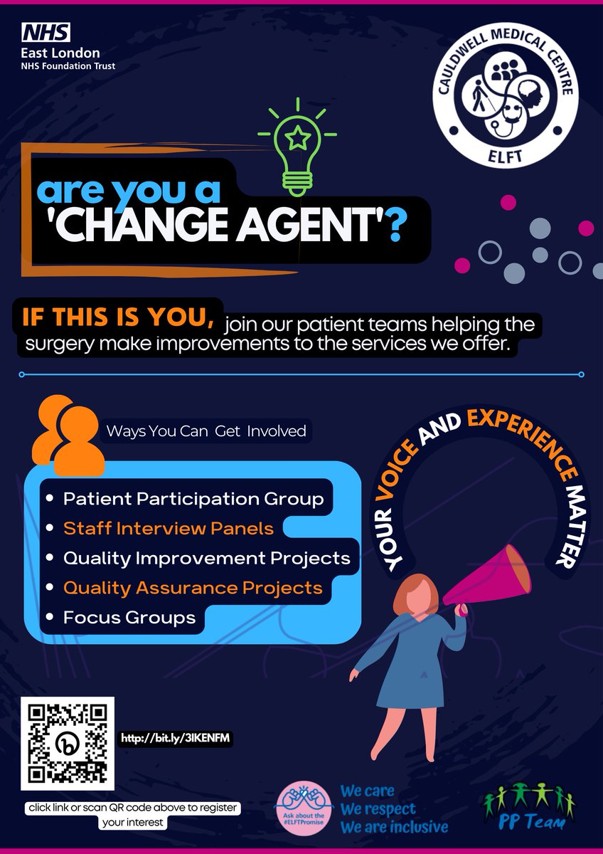 #peopleparticipation Are you registered at Cauldwell Medical Centre? 
Join our patient teams helping the surgery make improvements to the services we offer. 
To register your interest, please follow the link: bit.ly/3IKENFM