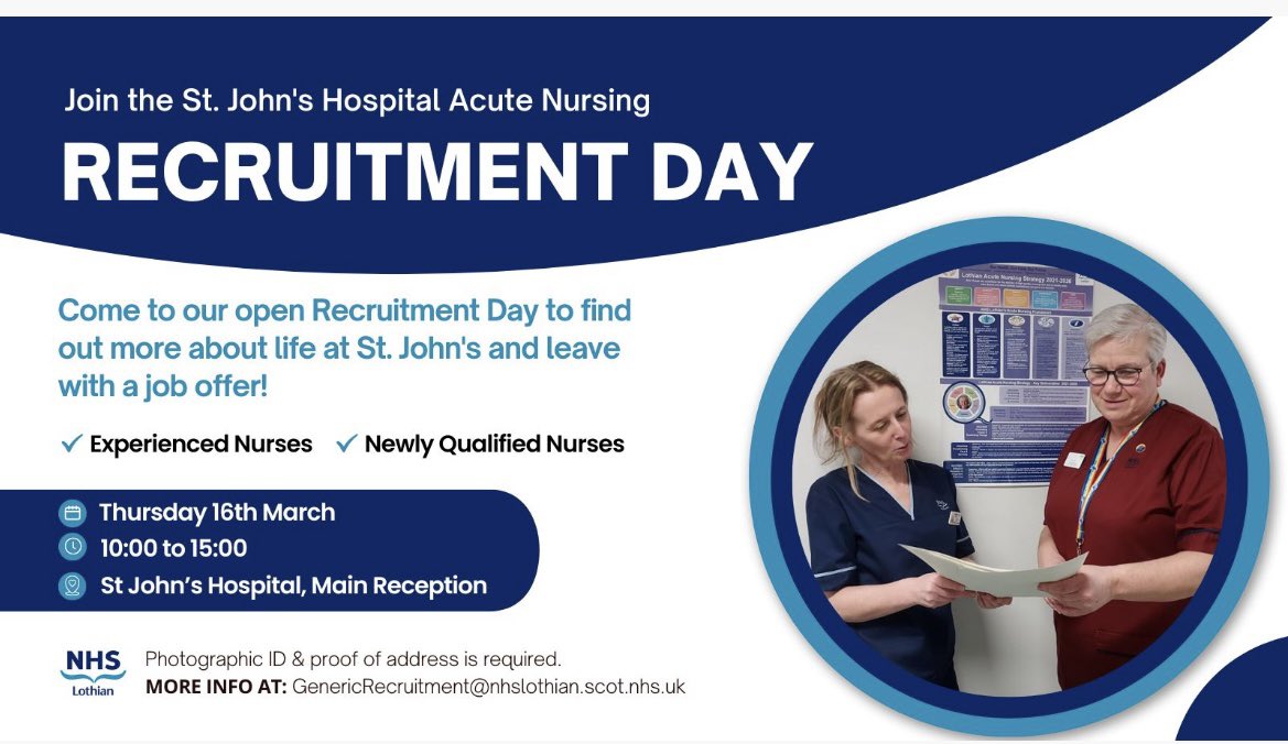 We are offering rotational posts and flexible working for staff nurses within St John’s come to our recruitment day, walk away with a job, complete your application here 👇🏻 @fiona_gaskell Newly Qualified Nurses: ow.ly/b9Fo50N9PaY Registered Nurses: ow.ly/NcwW50N9PaZ