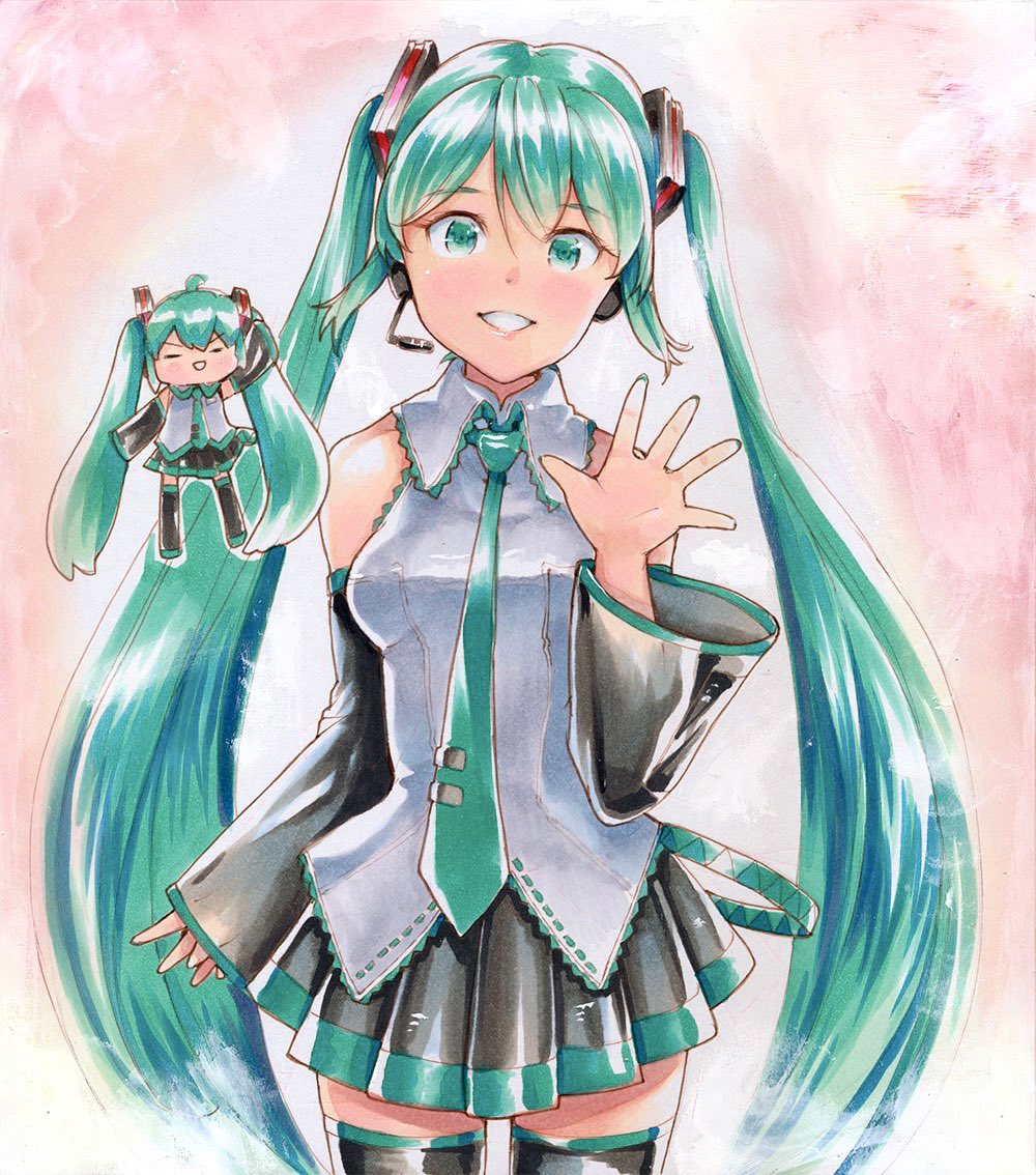 初音ミク 「ミクの日お疲れ様でしたぁー!¶(⁄•˅̮•∖)⁋次は誕生日!! 」|MayoRiyo まよりよのイラスト