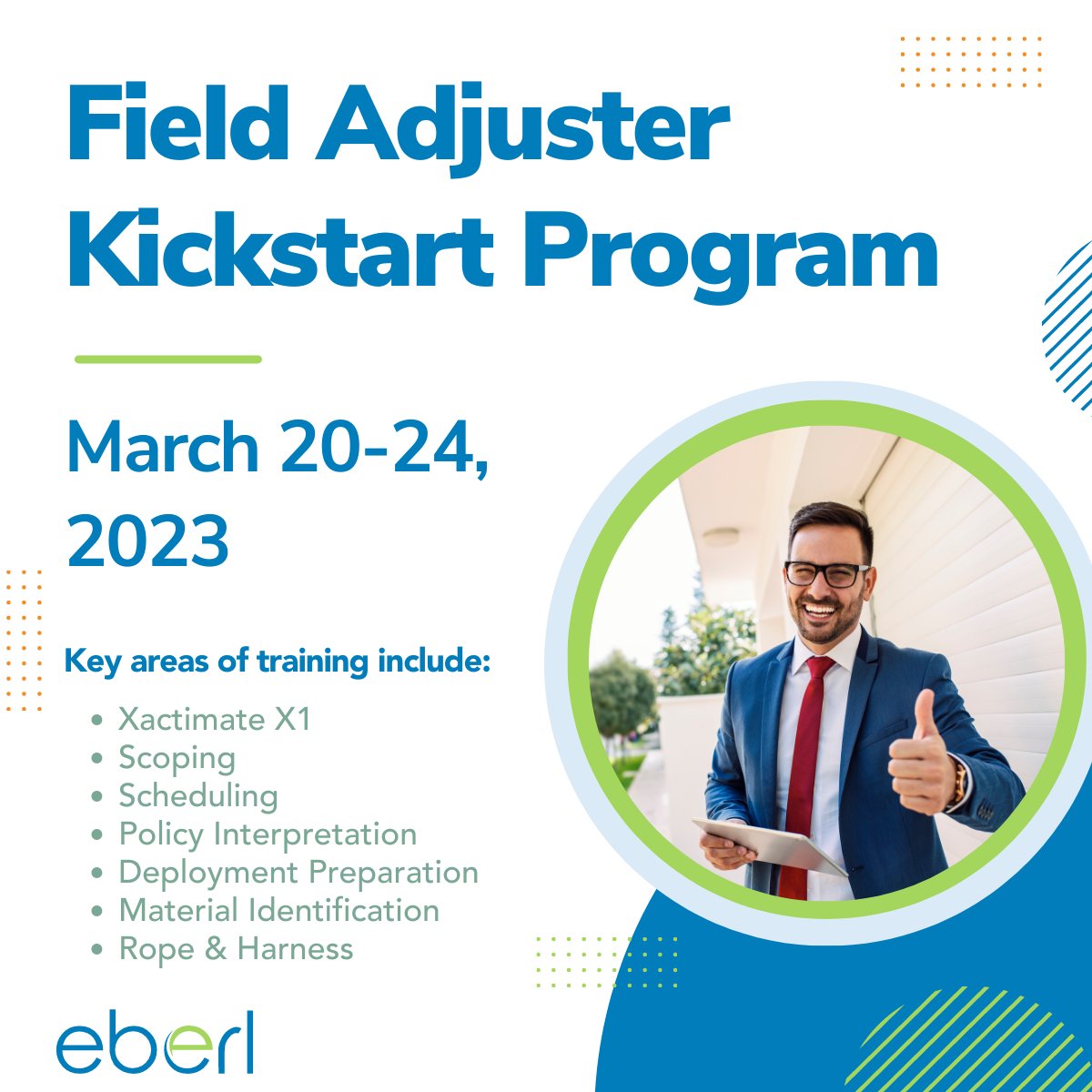 Kickstart your adjusting career with CATI! Spring storm season means opportunities for newer #adjusters with the right skill sets to deploy. To enroll in an upcoming session, please log into your Eberl dashboard at bit.ly/3BUksrV

#insuranceadjuster #insuranceindustry