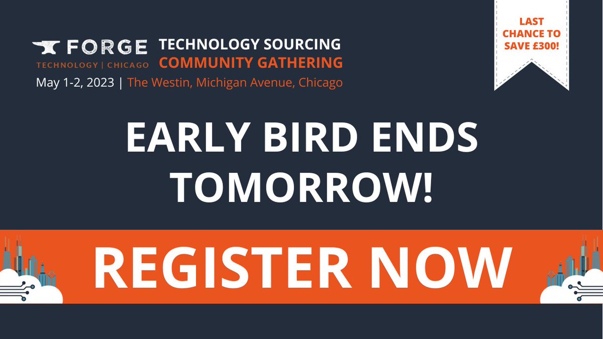 procurefoundry's tweet image. 🚨 Book today to save £300!

Lowest rates end May 10 - get your ticket today!

Heighten your professional development skills and tech literacy at the Forge #TechSourcing community gathering in May.

Register now and save:
hubs.li/Q01G0Yl00

#ForgeTech23 #ITSourcing