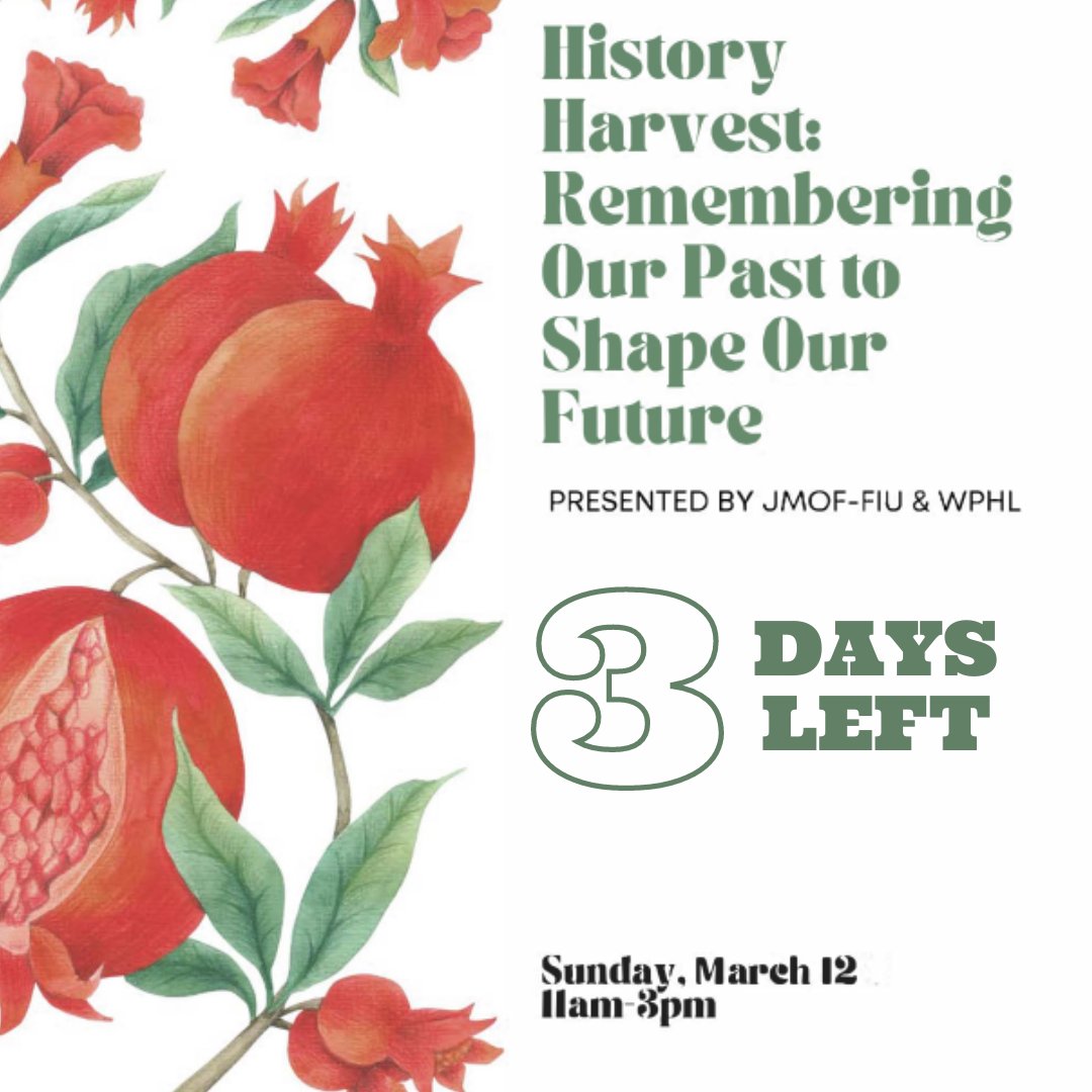 JewishMuseumFL's tweet photo. Just 3 days until the Jewish Museum of Florida-FIU's History Harvest. Bring your old photographs, artifacts, objects, memorabilia, and stories to share with us on Sunday, March 12 between 11am &amp; 3pm. We are looking for historic ritual objects, artifacts or ephemera. https://t.co/nFnNHN3jfN