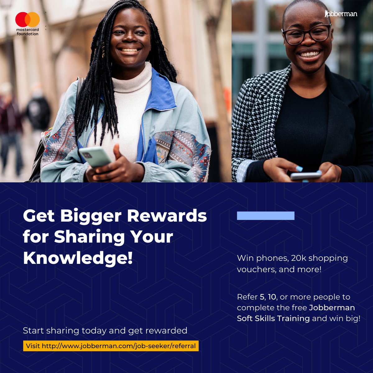 Jobbermandotcom's tweet image. Refer a friend, win big!
Share the Jobberman Soft Skills Training with your network and get rewarded.

Take advantage now before offer closes!
Start Referring: fal.cn/3wrUe

#JobbermanSoftSkillsTraining #JobbermanSoftSkills #SoftSkillsReferralPromo #Rewards #SpreadLove