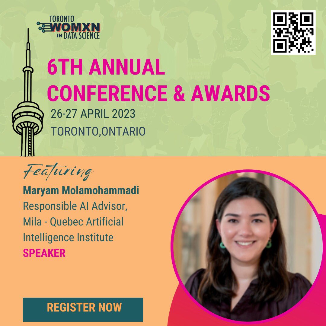 Announcing Maryam Molamohammadi - a responsible AI advisor with a background in designing trustworthy ML systems.

See Maryam and other incredible speakers by registering for our conference today : womxndsto.com/2023-conferenc… 

#responsibleAI #AI #womenindata #womenindatascience