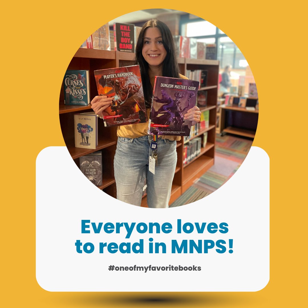 Everyone loves to read in MNPS! Librarian, Tyler Sainato @CaneRidgeHS holds up two of her favorite books! @MetroSchools #oneofmyfavoritebooks