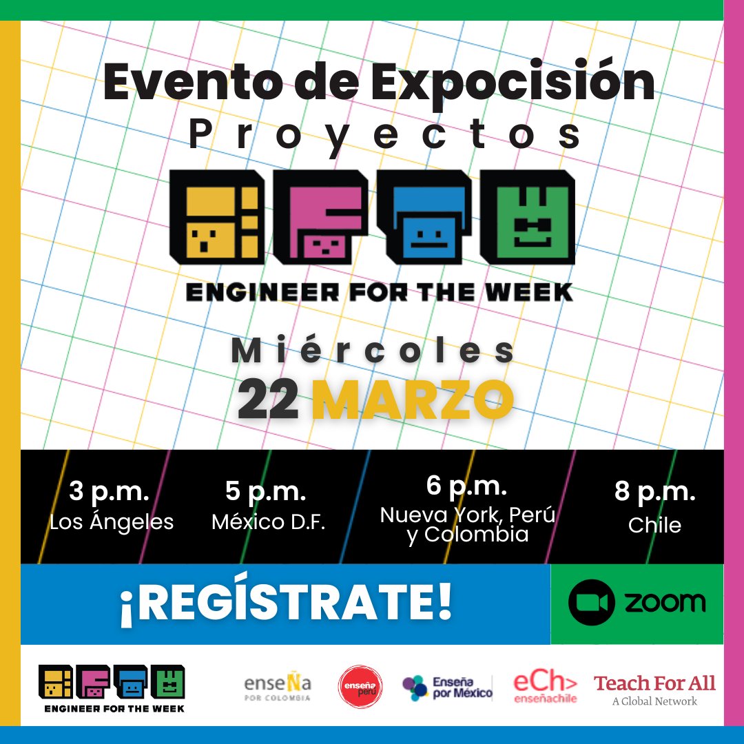 Teach For All (@teachforall) on Twitter photo Te invitamos a ser parte del evento de exposición de proyectos 2022 del programa "ENGINEER FOR THE WEEK" junto con <a href="/EnsenaPeru/">Enseña Peru</a>,<a href="/EnsenaporMexico/">Enseña por México</a>, <a href="/ensenaXcolombia/">Enseña por Colombia</a> y <a href="/ensenachile/">Enseña Chile</a>! 🙌
Link: teachforall.zoom.us/j/92085221652 Te invitamos a ser parte del evento de exposición de proyectos 2022 del programa "ENGINEER FOR THE WEEK" junto con <a href="/EnsenaPeru/">Enseña Peru</a>,<a href="/EnsenaporMexico/">Enseña por México</a>, <a href="/ensenaXcolombia/">Enseña por Colombia</a> y <a href="/ensenachile/">Enseña Chile</a>! 🙌
Link: teachforall.zoom.us/j/92085221652