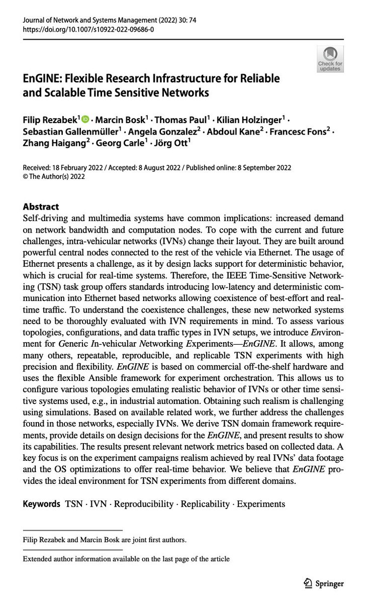 OrBoskey's tweet image. While you&apos;re gearing up for #PerFail2023 Workshop and @IEEEPerCom, check out how with @rezabfil we perform our TSN experiments referenced in the upcoming publication! In our recent work, we showcase our TSN experimentation framework and deployment.

link.springer.com/article/10.100…