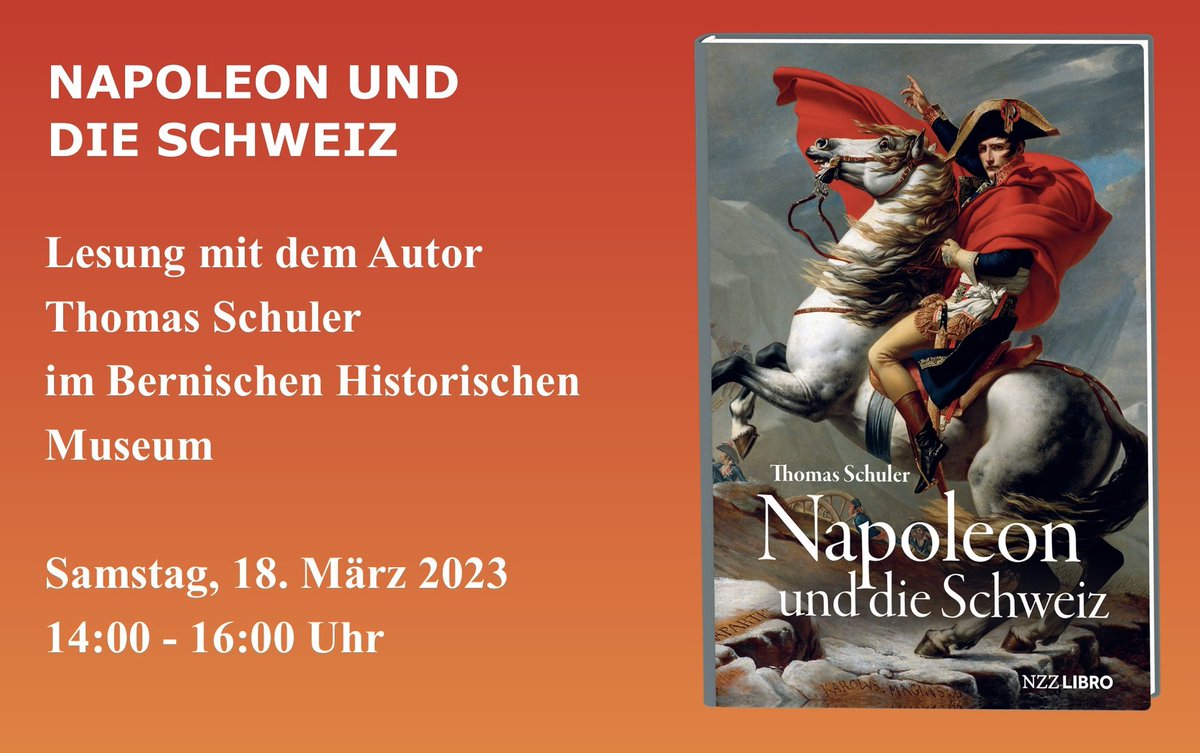 Für alle jene, die in der Region Bern wohnen empfehlen wir am Samstag, 18. März um 14:00 Uhr die Veranstaltung zu "Napoleon und die Schweiz" im Bernischen Historischen Museum. Der Autor Thomas Schuler führt Sie durch die faszinierende Zeit Napoleons. 
 
bhm.ch/de/agenda